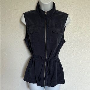 Merona Blue Vest with Stand-Up Collar and Fitted Waist Size Medium